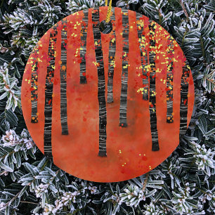 Birch Forest Red Keramisch Ornament