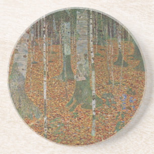 Birch Forest van Gustav Klimt, Art Nouveau Zandsteen Onderzetter