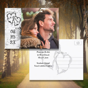 Birch Hearts Photo Enregistrer la date Cartes post