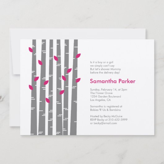 Birch moderne - Invitation Baby shower Fuchsia (Devant)