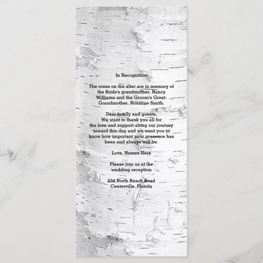 Birch Tree Black en White Tall Wedding Programme Programma (Achterkant)