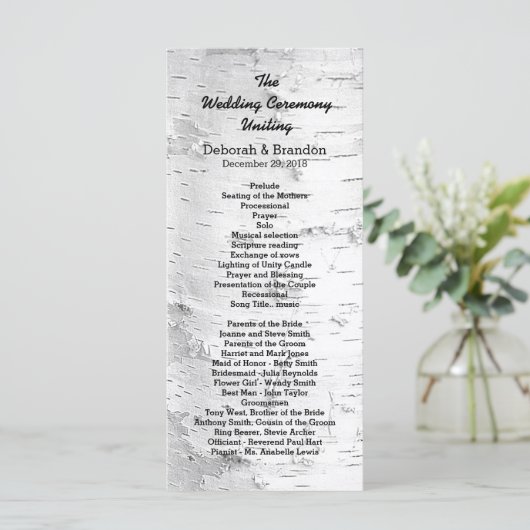 Birch Tree Black en White Tall Wedding Programme Programma (Staand voorkant)