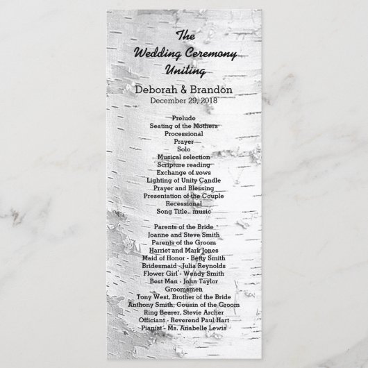 Birch Tree Black en White Tall Wedding Programme Programma (Voorkant)