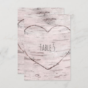 Birch Tree & Carved Heart Rustic Numéro de table