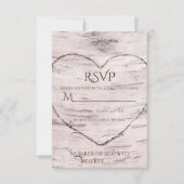 Birch Tree & Coeur sculpté Mariage rustique RSVP (Devant)