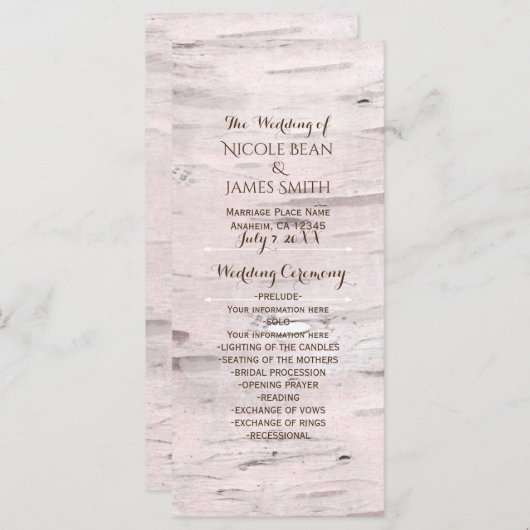 Birch Tree & Heart Rustic Wedding Programma (Voorkant / Achterkant)