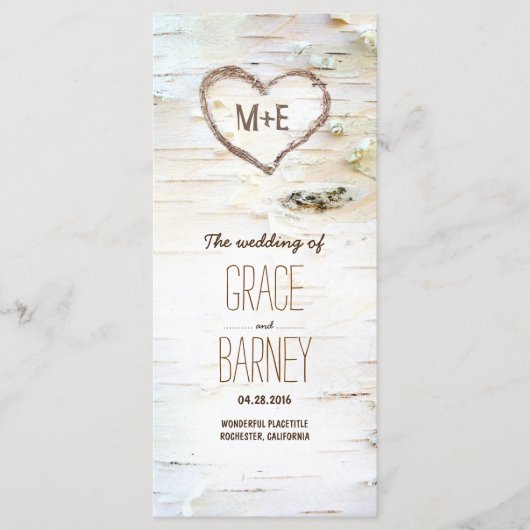 Birch Tree Heart Rustic Wedding Programmes (Devant)