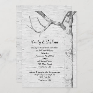 Birch Tree Heart Wedding Invitation Kaart