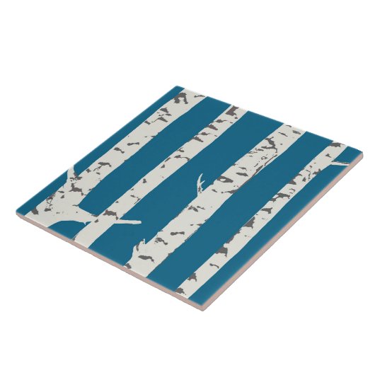 Birch tree on cobalt blue tile  tegeltje (Zijkant)