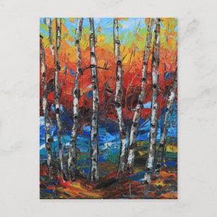 Birch Tree Palette Knife Schilderen Briefkaart