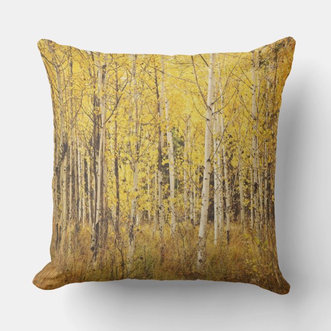 Birch Tree Pillow - geel, bruin goud, wit Kussen (Voorkant)