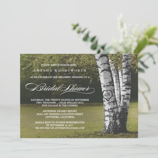 Birch Tree Rustic Bridal Douche Invitations (Debout devant)