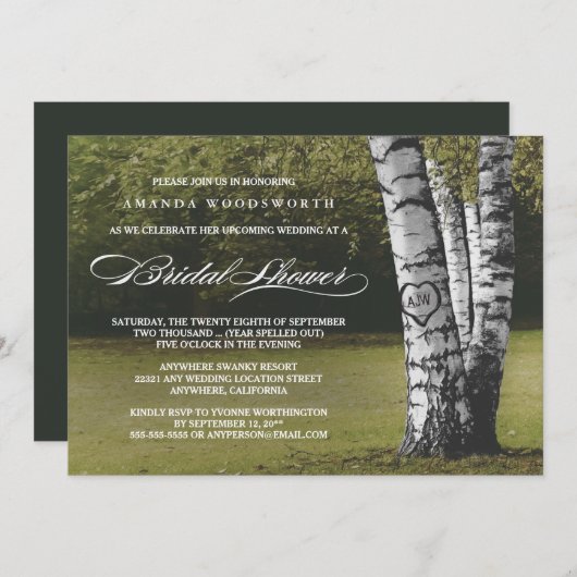 Birch Tree Rustic Bridal Douche Invitations (Devant / Derrière)