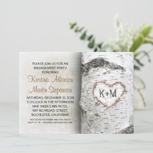Birch Tree Rustic engagement party Invitations (Debout devant)