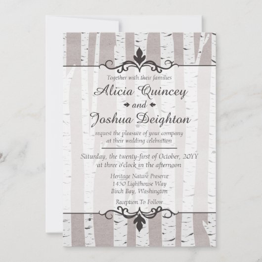 Birch Tree Rustic Nature Custom Wedding Invitation (Devant)