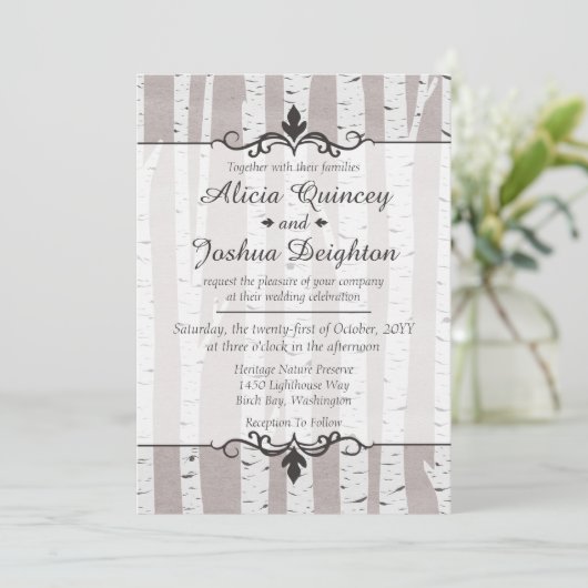 Birch Tree Rustic Nature Custom Wedding Invitation (Debout devant)