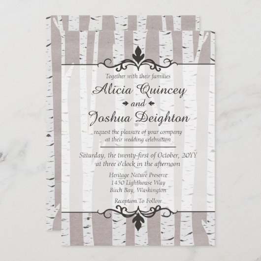Birch Tree Rustic Nature Custom Wedding Invitation (Devant / Derrière)