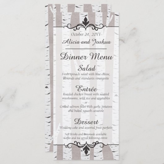 Birch Tree Rustic Nature Mariage Menu Dîner (Devant / Derrière)