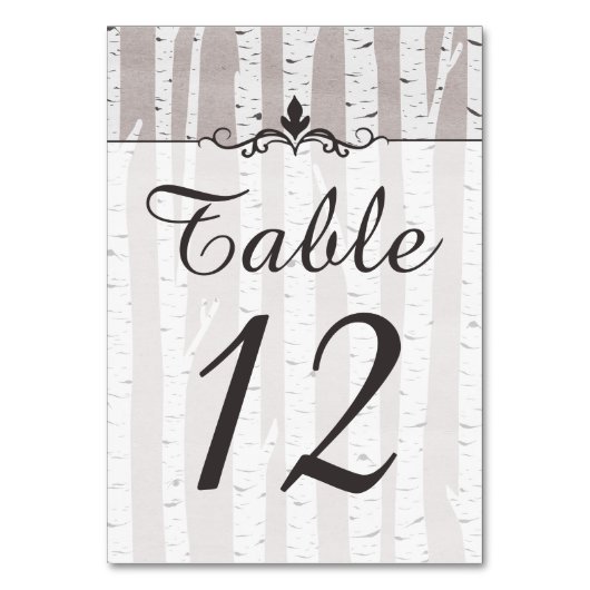 Birch Tree Rustic Nature Mariage Numéro de table (Dos)