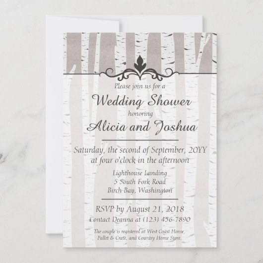 Birch Tree Rustic Nature Wedding shower Invitation (Devant)