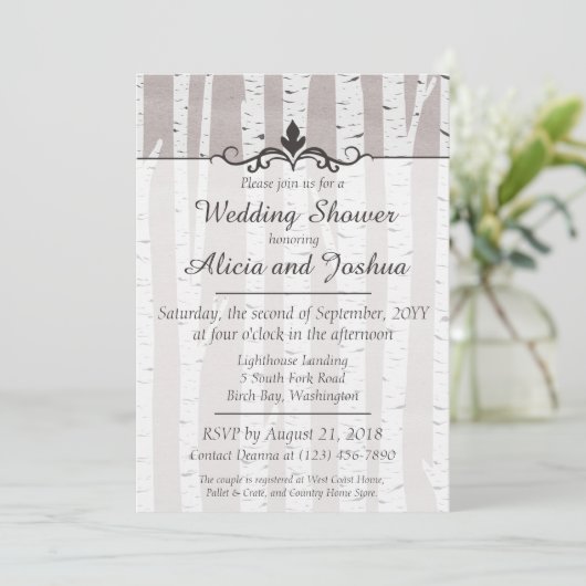 Birch Tree Rustic Nature Wedding shower Invitation (Debout devant)