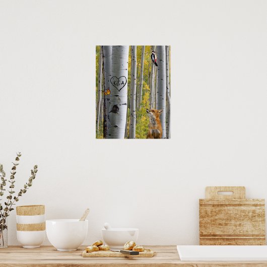 Birch Tree Rustic, speciaal gepersonaliseerd met v Poster (Keuken)