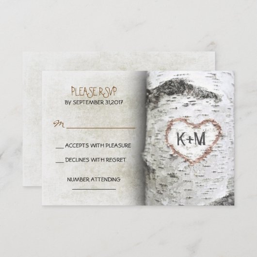 Birch Tree Rustic Wedding Cartes RSVP (Devant / Derrière)