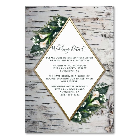 Birch Tree Rustic Woodland bruiloft invoegen Kaart (Voorkant)