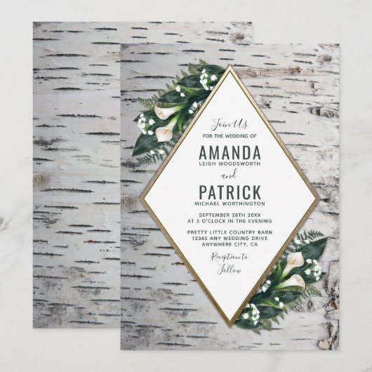 Birch Tree Rustic Woodland Wedding Invitations (Devant / Derrière)
