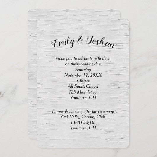 Birch Tree Wedding Invitation Kaart (Voorkant / Achterkant)