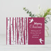 Birch Trees & Birds Merry Kerstmis Feestdagenkaart (Staand voorkant)