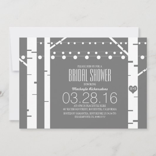 Birch Trees Heart & String Lights Vrijgezellenfees Kaart (Voorkant)