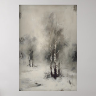 Birch Trees In Snow, Gothic Forest Landscape Wall Poster