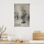 Birch Trees In Snow, Gothic Forest Landscape Wall  Poster (Keuken)
