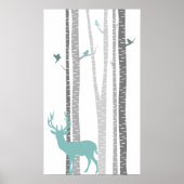 Birch Trees met Deer Poster (Voorkant)