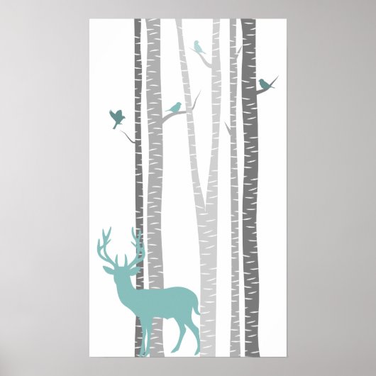 Birch Trees met Deer Poster (Voorkant)