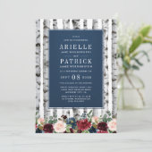 Birch Trees Navy Blue Rehearsal Dîner Invitations (Debout devant)