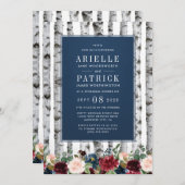 Birch Trees Navy Blue Rehearsal Dîner Invitations (Devant / Derrière)