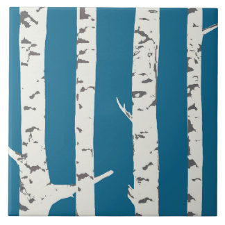 Birch trees on blue tile tegeltje