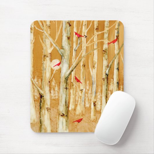 Birch Trees Red Cardinals Muismat (Met muis)