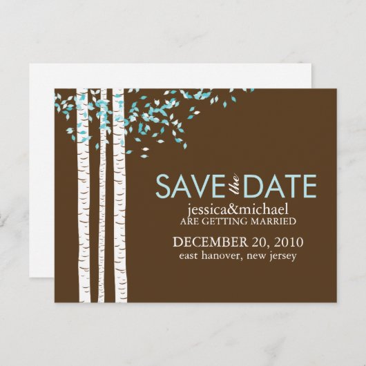 Birch Trees Save the Date Wedding Aankondigingskaart (Voorkant / Achterkant)