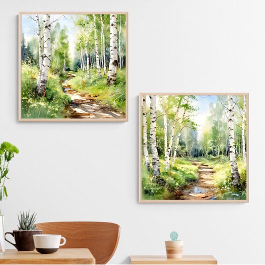 Birch Trees Set De 2 Aquarelles Imprimantes Wall A