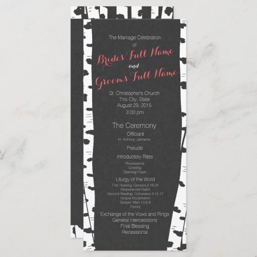 Birch Trees Slate Grey Wedding Programma (Voorkant / Achterkant)