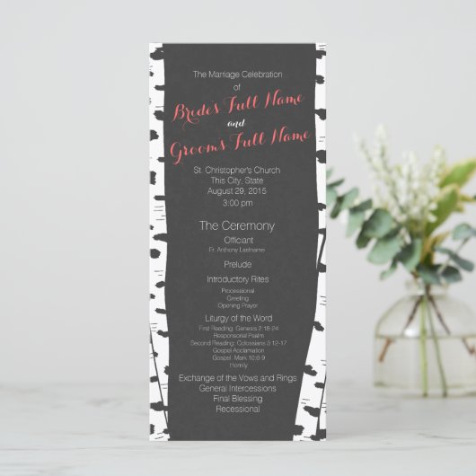 Birch Trees Slate Grey Wedding Programma (Staand voorkant)