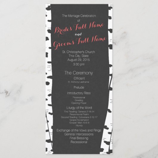 Birch Trees Slate Grey Wedding Programma (Voorkant)