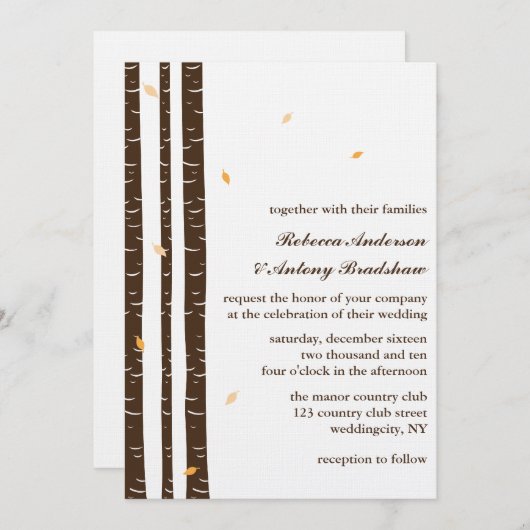 Birch Trees Wedding Invitations Kaart (Voorkant / Achterkant)