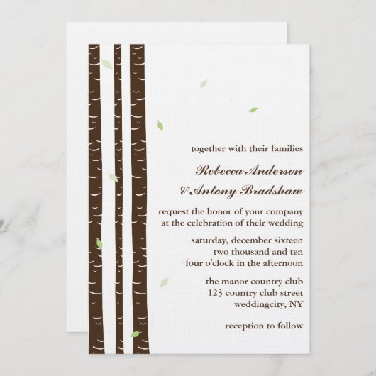 Birch Trees Wedding Invitations Kaart (Voorkant / Achterkant)