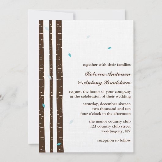 Birch Trees Wedding Invitations Kaart (Voorkant)