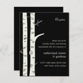 Birch Trees Wedding Reception Card - Black Kaart (Voorkant / Achterkant)