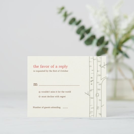 Birch Trees Wedding RSVP Card - Aangepast (Staand voorkant)
